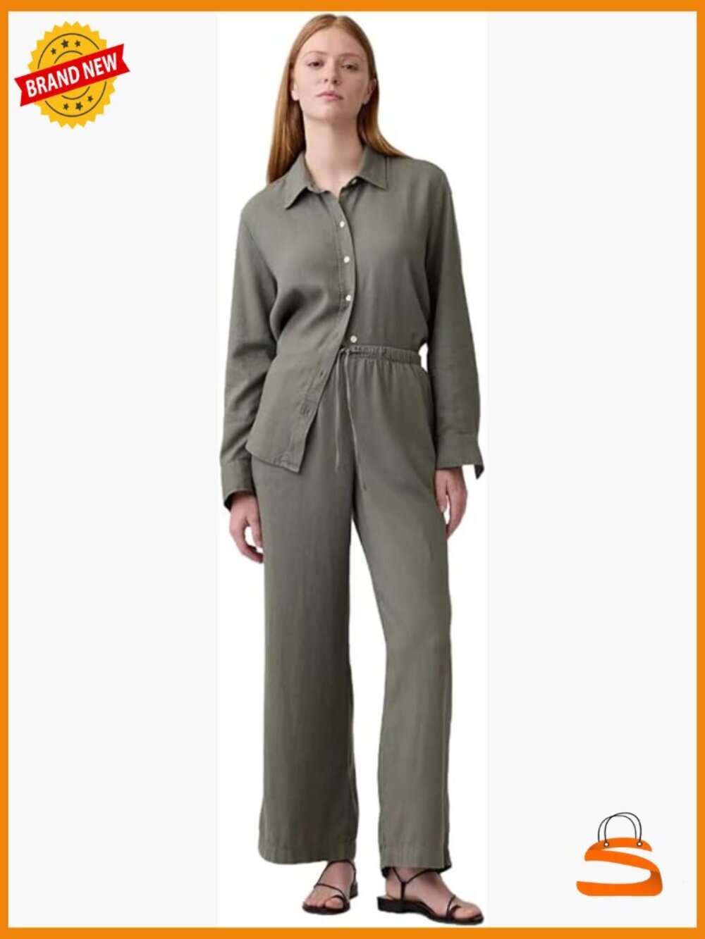 Wide Leg Linen Pull On Pant Mid Rise Palazzo Casual